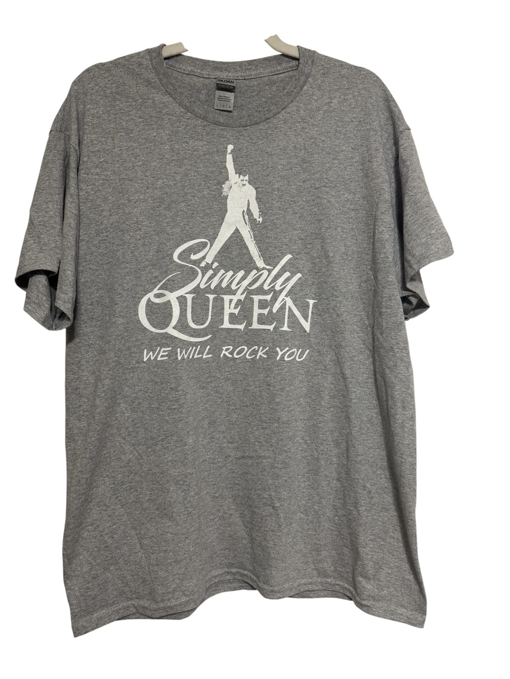 Simply QUEEN Grey Freddie Mercury Wembley Silhouette “We Will Rock You" Tee Sz L